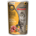 Super benek sans crales filets cuits  la vapeur 28 x 85 g pour chat - dinde, argousier en sauce