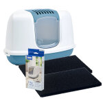 Maison de toilette d'angle savic nestor corner pour chat, bleu - lot complet : maison de toilette + 2 ...