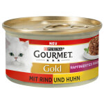12x85g gourmet gold rago�t raffin� duo boeuf, poulet - p�t�e pour chat