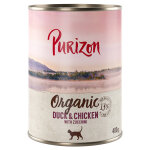 6x400g organic purizon canard, poulet nourriture humide pour chats
