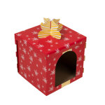 Tiaki meuble griffoir en forme de bo�te � cadeau rouge pour chat 37, 5x37, 5x50cm