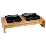Trixie gamelle double 2x 0, 4l en cramique / bois , l36l19h7cm pour chien et chat