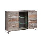 Asm buffet design 2 portes en bois avec vitrine plank 150 x 40 x 97 cm