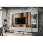 Asm meuble tv en bois + meuble vitrine et parement mural ? verti