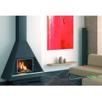 Focgrup chemine frontale avec porte inox satin, base et foyer fonte ch88