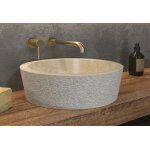 Karag vasque ronde en pierre naturelle couleur crme -  40 x 15 cm