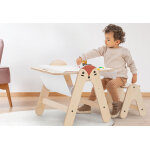 Mamatoyz table d?activit en bois brut + tabouret renard ? 60 x 53 x 50 cm