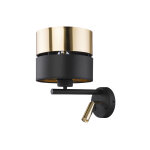 Tk lighting applique murale avec liseuse led en mtal noir et or - hilton