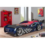 Vipack chambre enfant racing : lit voiture de course bleue et armoire rouge