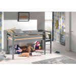 Vipack lit enfant en bois 90 x 200 cm mezzanine h114 cm pino - gris
