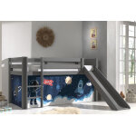 Vipack lit pour enfant en bois avec toboggan et rideau de jeu pino 90 x 200 cm