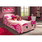 Vipack lit voiture rose en bois pour enfant 90 x 200 cm love car