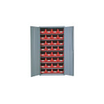 Viso armoire de rangement acier 2 portes + 32 bacs rouges 10l 400x960x1600