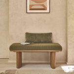 Banc en teck massif et tissu velours cotel vert 100 cm