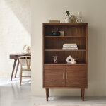 Biblioth�que en mindi massif finition noyer