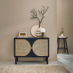 Buffet en bois massif et cannage 100 cm 2 portes