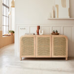 Buffet en bois massif et cannage 150 cm