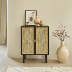Buffet en bois massif et cannage 68 cm 2 portes