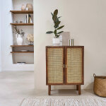 Buffet en manguier et cannage 68 cm 2 portes