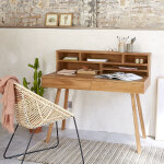 Bureau en bois de teck 110 cm 2 tiroirs