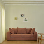 Canap� droit 3 places en tissu effet lin terracotta
