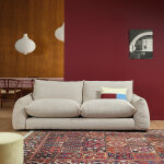 Canap� droit 3 places en tissu textur� beige chin�