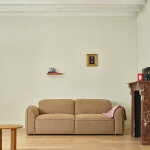Canap� droit 3 places en tissu textur� marron clair chin�