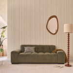 Canap� droit 3 places en velours c�tel� kaki