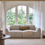 Canap� droit 3 places en velours textur� beige