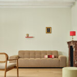 Canap� droit 4 places en tissu textur� marron clair chin�