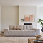 Canap� droit 4 places en velours c�tel� �cru