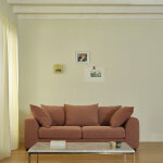 Canap� droit convertible 3 places en tissu effet lin terracotta