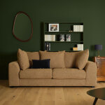 Canap� droit convertible 3 places en tissu textur� marron clair chin�