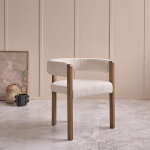Chaise arrondie en chne massif et tissu bouclette