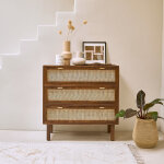 Commode en bois et cannage 90 cm 3 tiroirs