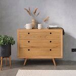Commode en bois massif 110 cm 3 tiroirs