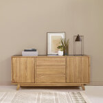 Commode en bois massif 160 cm 3 tiroirs 2 portes