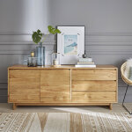 Commode en bois massif 180 cm 2 portes 3 tiroirs