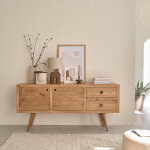Commode en bois massif 180 cm 2 portes 2 tiroirs