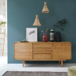 Commode en bois massif 180 cm 3 tiroirs 2 portes
