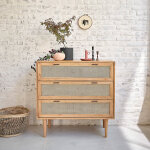 Commode en bois massif et cannage 100 cm