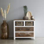 Commode en bois recycl� massif 80 cm 2 tiroirs