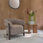 Fauteuil en bois massif finition noyer et velours taupe