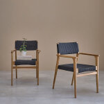 Fauteuil en teck massif et cordage noir (lot de 2)