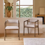 Lot de 2 chaises en bois massif et tissu texturé beige chiné Lot de 2 chaises en bois massif et tissu texturé beige chiné