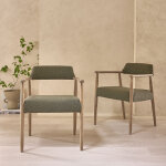 Lot de 2 chaises en chne et tissu bouclette kaki