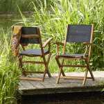 Lot de 2 fauteuils de jardin en acacia et textil�ne pliant