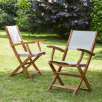 Lot de 2 fauteuils de jardin en acacia et textil�ne pliants