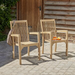 Lot de 2 fauteuils de jardin en teck massif empilable Lot de 2 fauteuils de jardin en teck massif empilable