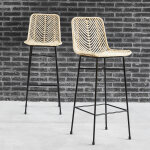 Lot de 2 tabourets de bar en rotin et m�tal